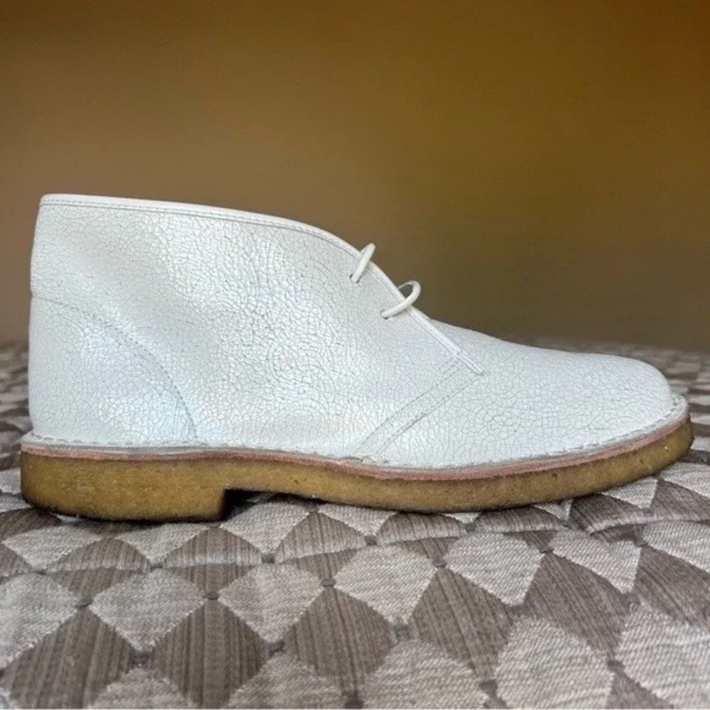 Tory Burch Bergen White Crackle Leather‎ Ankle Boots Booties Women 10 Academia